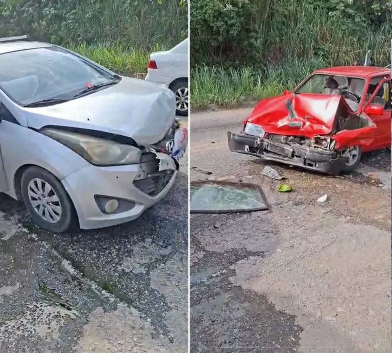 Dois carros batidos na estrada em Saquarema com bombeiros