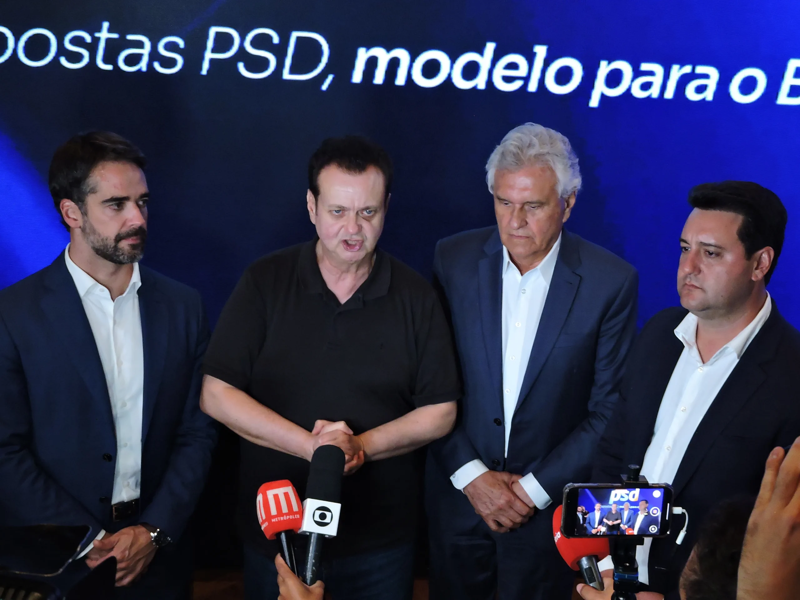 Gilberto Kassab, Eduardo Leite, Ronaldo Caiado em evento do PSD para candidatura à Presidência