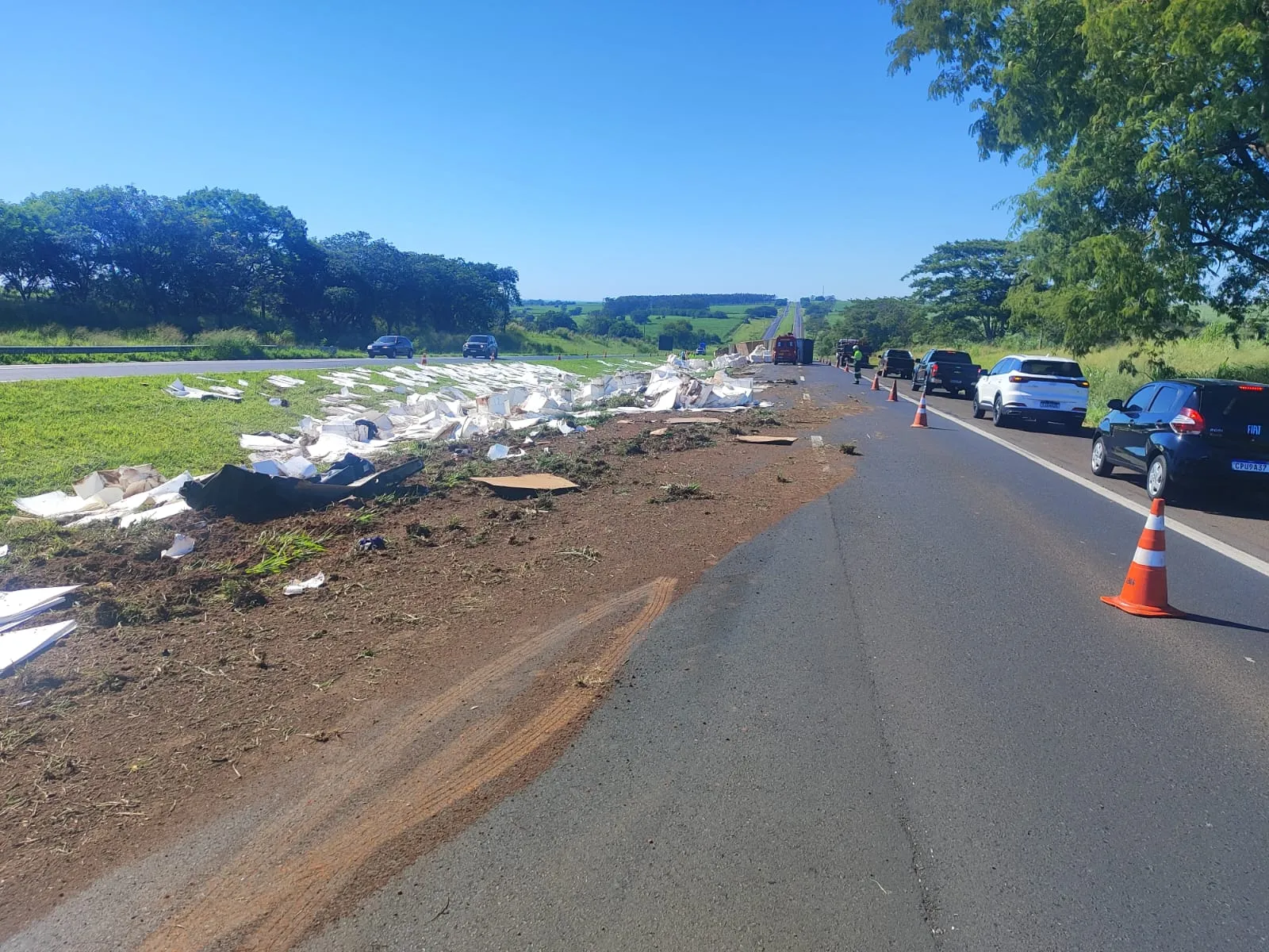 Caminhão tombado, Rodovia Washington Luís, Uchoa, acidente, interdição