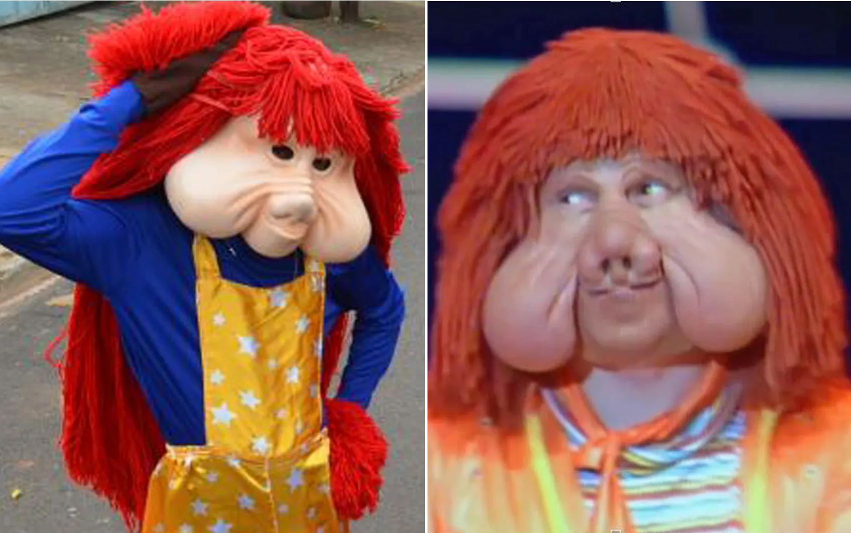 Carreta Furacão em desfile com personagens, incluindo Fofão