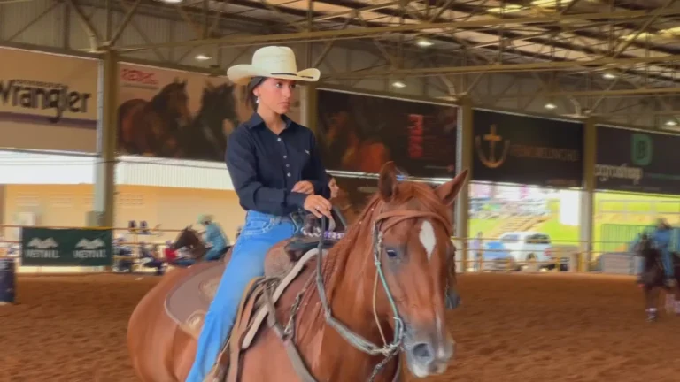 Cavaleiro e cavalo na competição de três tambores, Tietê