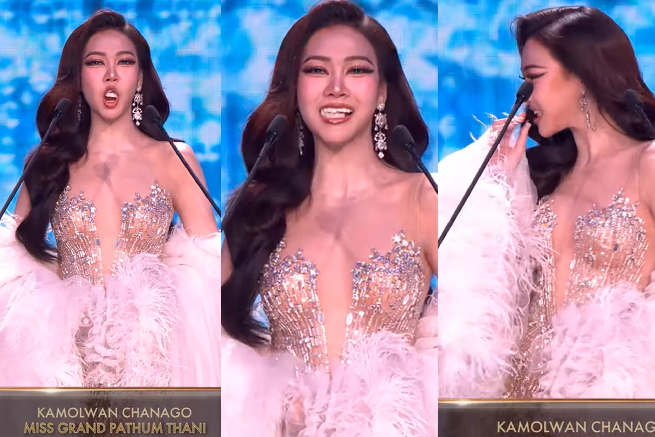 Kamolwan Chanago, Miss Grand Thailand 2026, dentes falsos caem, reação palco