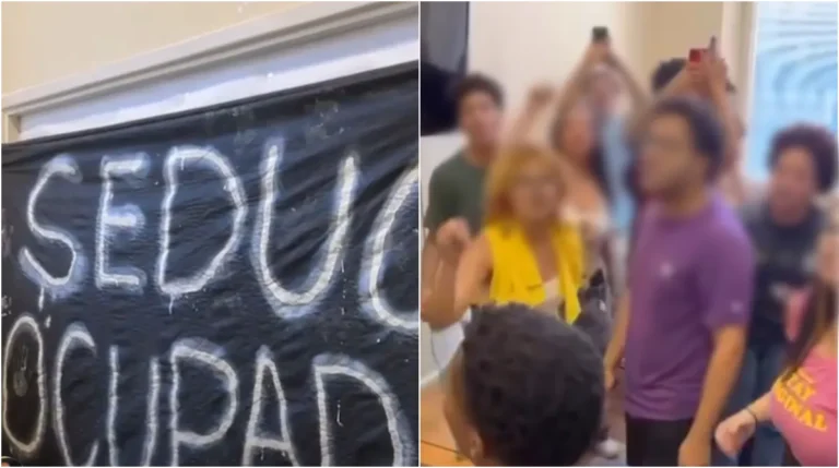 Foto de estudantes ocupando prédio da Secretaria de Educação em São Paulo