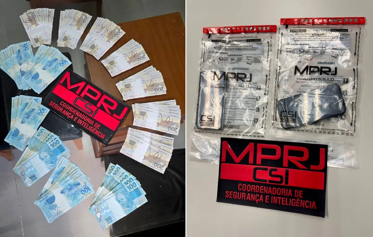 Uma lupa sobre um contrato, com um distintivo da polícia ao fundo, representando a apuração de fraude em contrato.