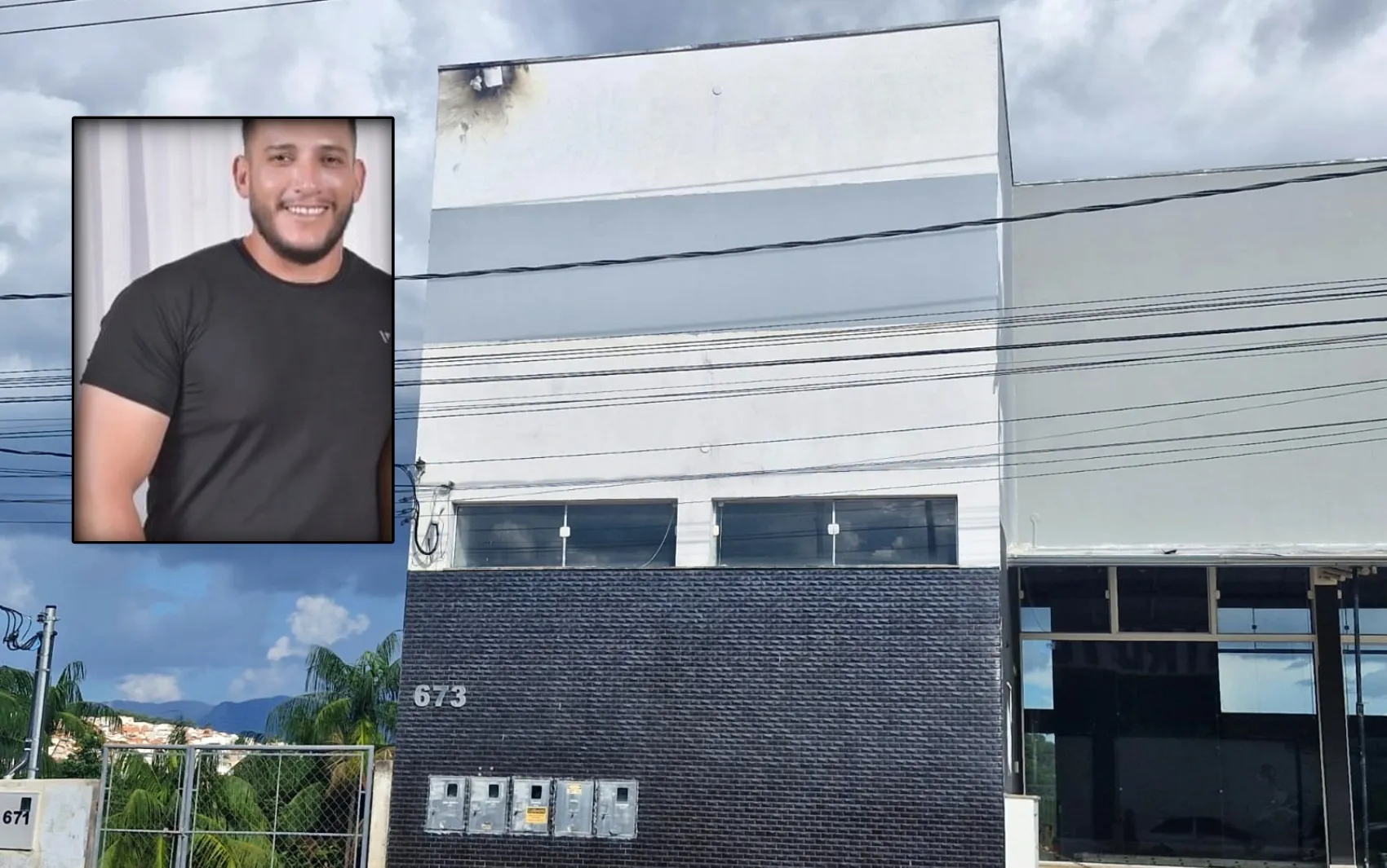 Capacete e ferramentas de pintor no local de acidente fatal por descarga elétrica em Andradas