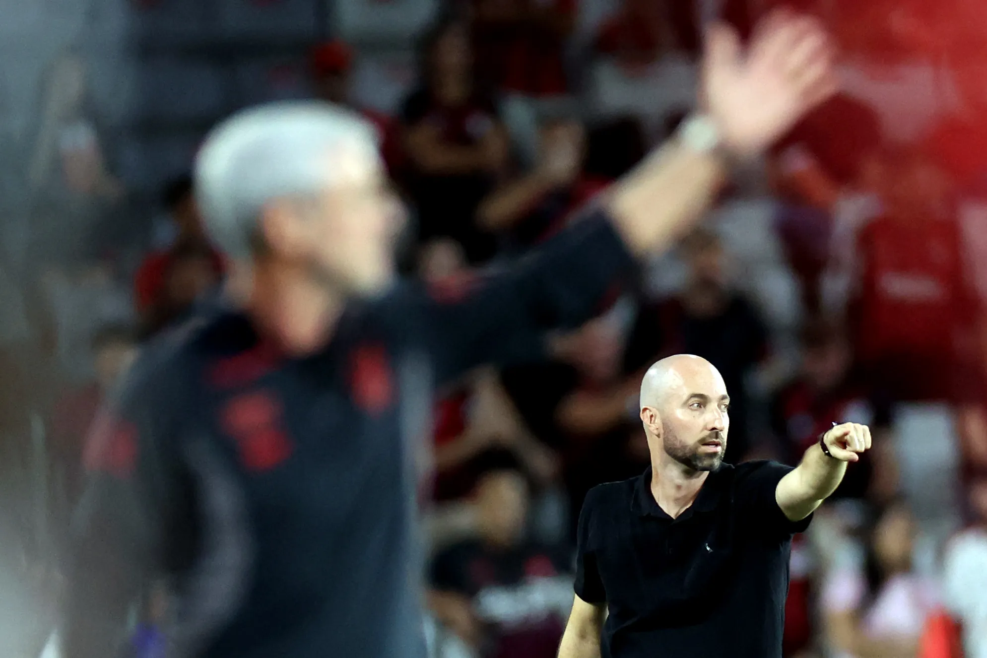 Rodrigo Bellão, técnico interino do Botafogo, à beira do campo, em jogo do Brasileirão