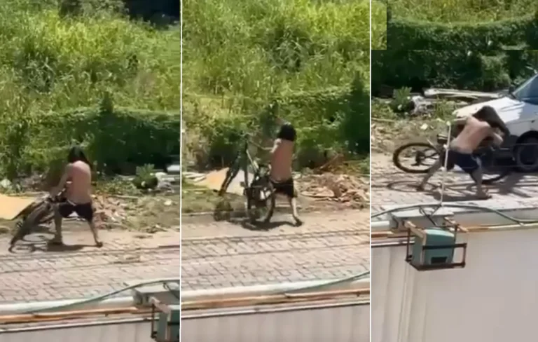 Ladrão de bicicleta atrapalhado em Campos, motorista impede furto.