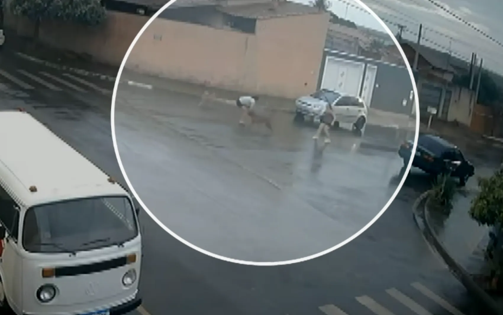 Mãe e filha recebendo ajuda após ataque de pitbull na rua em Viradouro