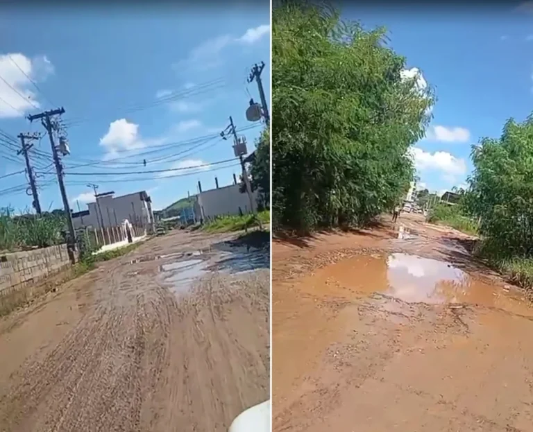 Rua esburacada em Itaperuna, Cidade Nova, problemas na via