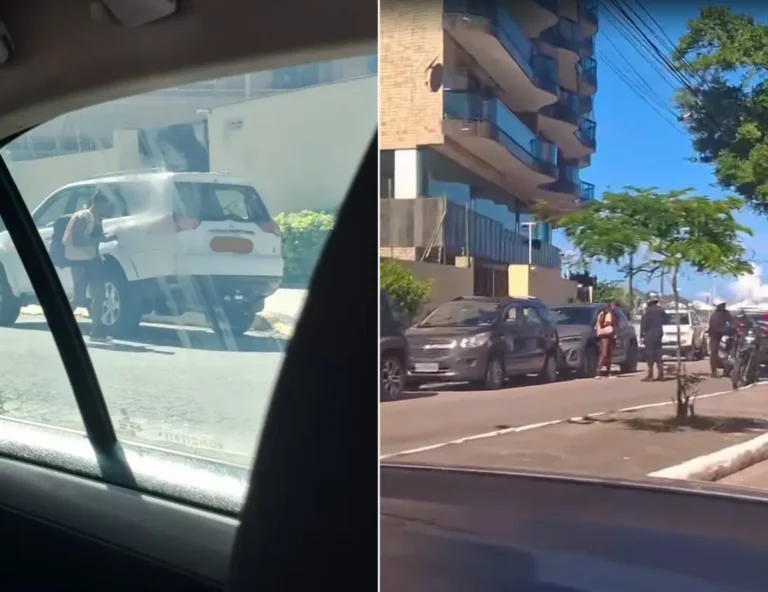 Mulher com cadarço tentando abrir carro na Praia do Forte Cabo Frio