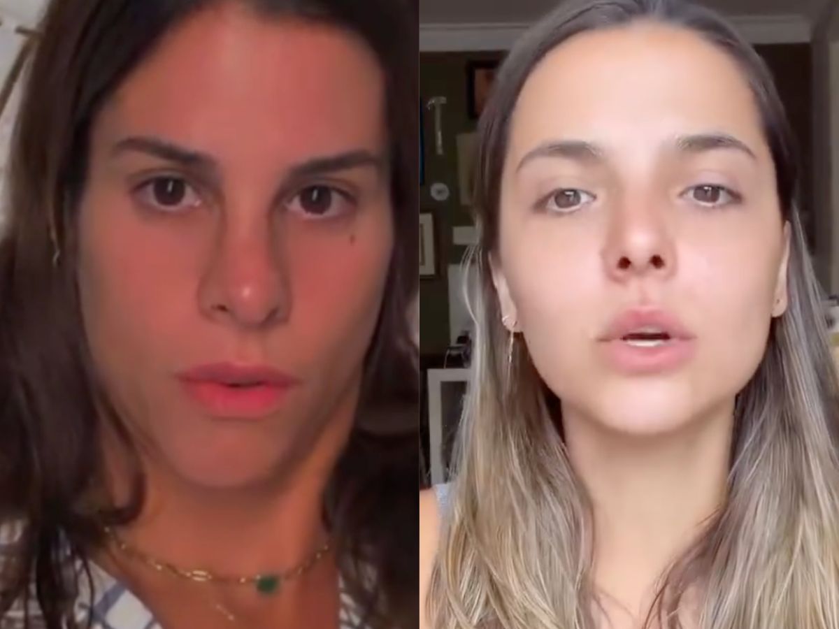 Shantal Verdelho e marido Matheus Verdelho negando acusações de mochila suja