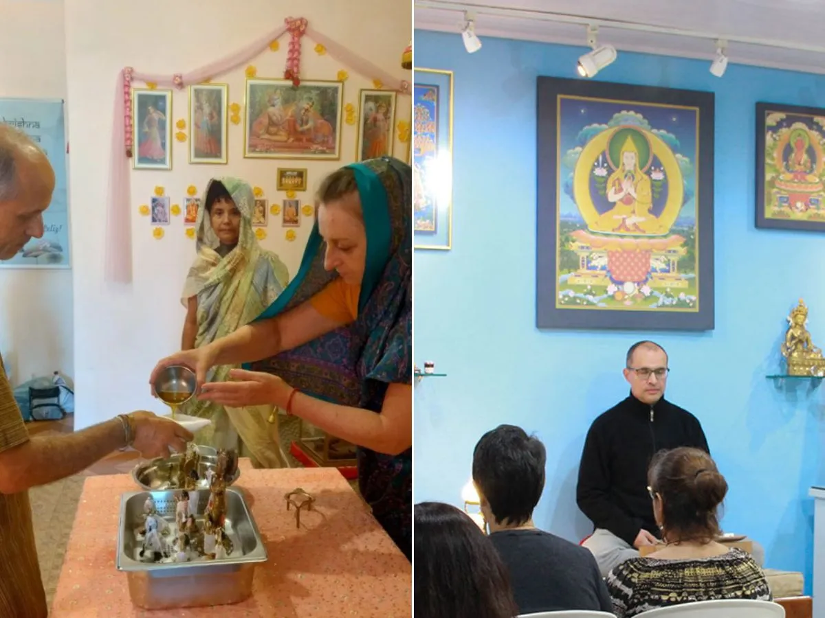 Guia de turismo mostrando Centro Budista Kadampa Lamrim e Templo Hare Krishna em Santos
