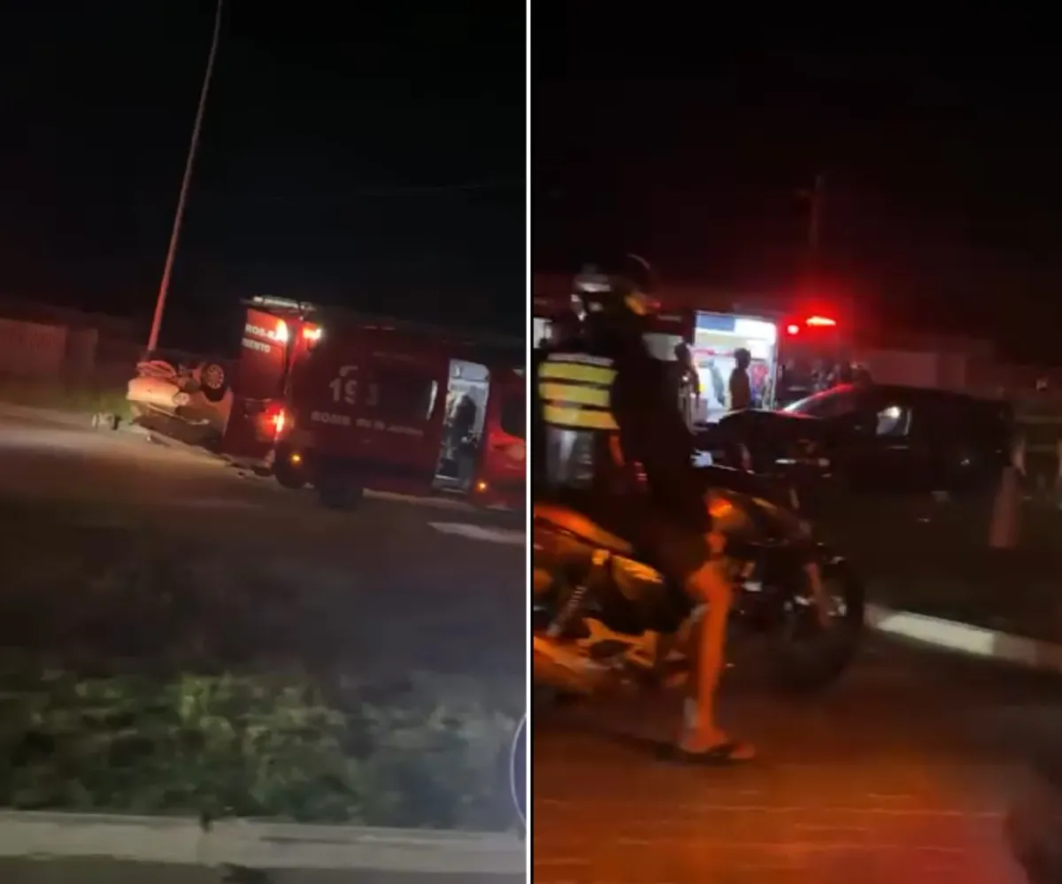 Acidente grave na RJ-106 em São Pedro da Aldeia com carro danificado