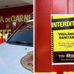 Açougue interditado em Sorocaba com placa de fechamento