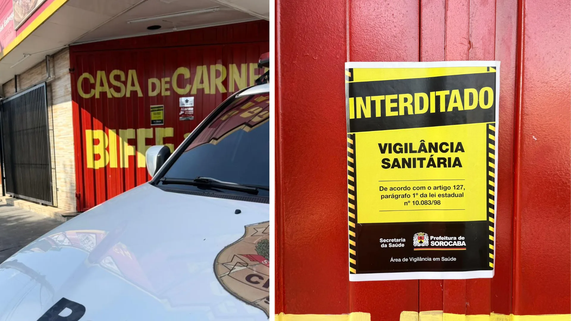 Açougue interditado em Sorocaba com placa de fechamento