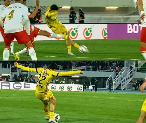 Gol de letra de Driss El Jabli, zagueiro marroquino em campo