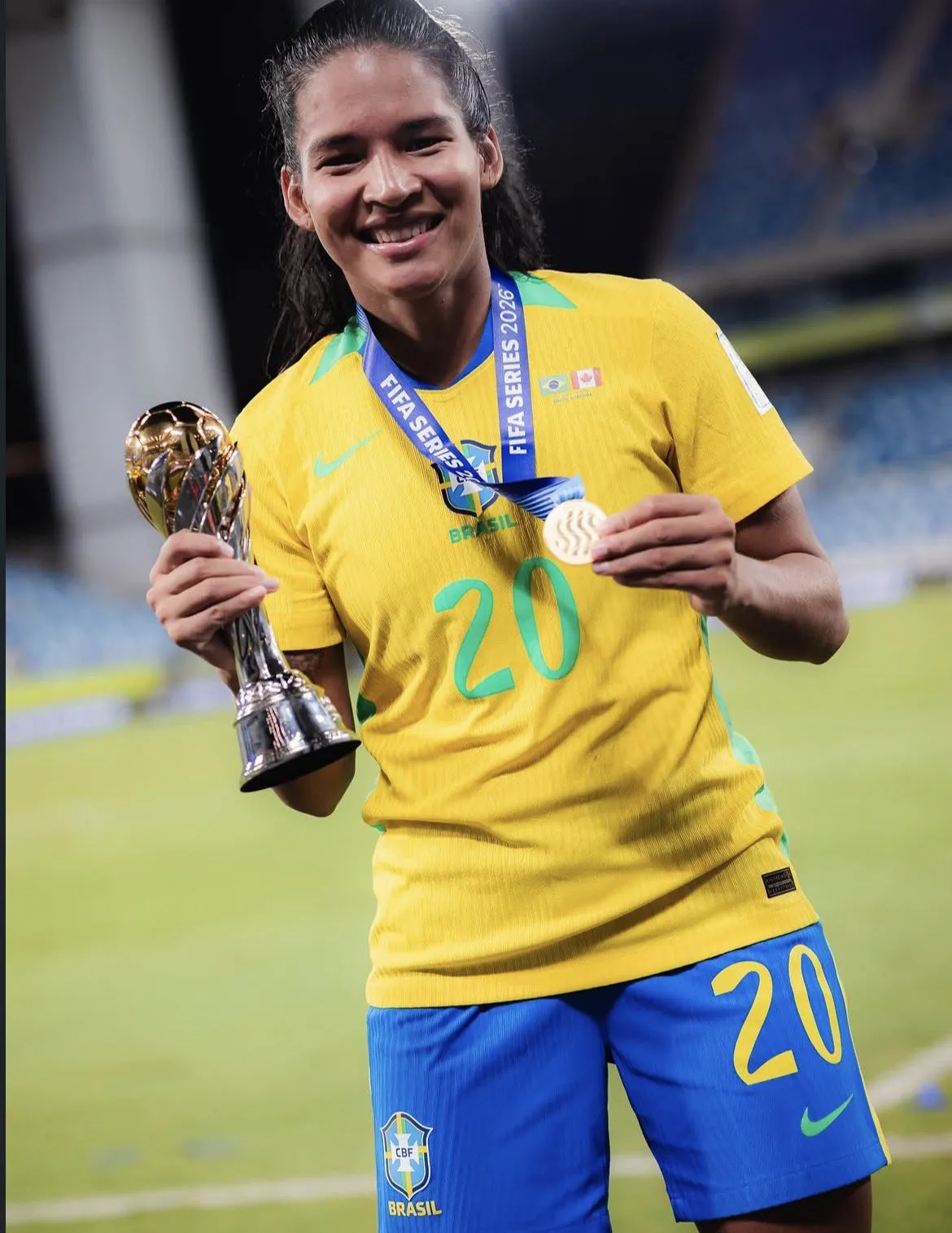 Marília, jogadora amazonense, campeã do FIFA Series 2026 com a seleção brasileira feminina de futebol.