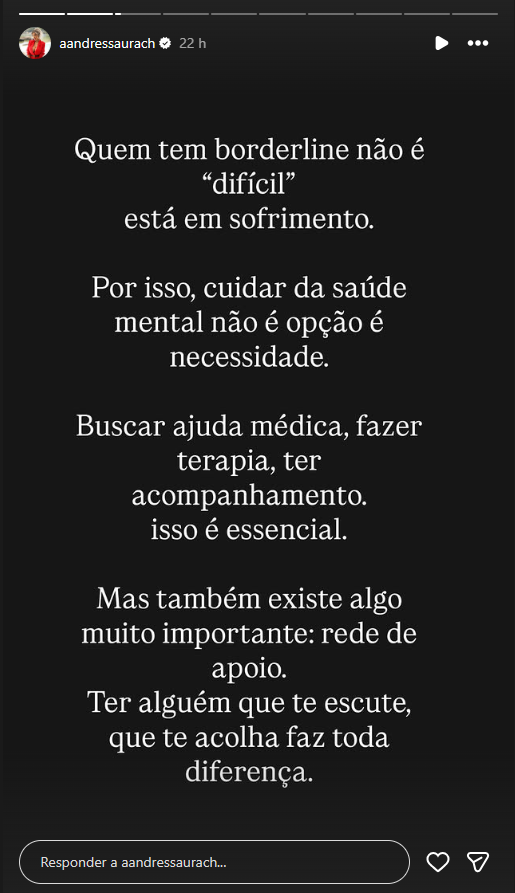 Andressa Urach, saúde mental, reflexão, apoio emocional