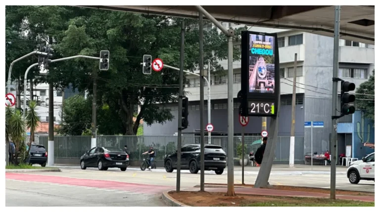 Vista da Avenida Berrini em São Paulo com céu nublado e clima ameno