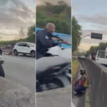 Vista aérea da Transolímpica com carros, simbolizando a falta de segurança e a necessidade de policiamento ostensivo.
