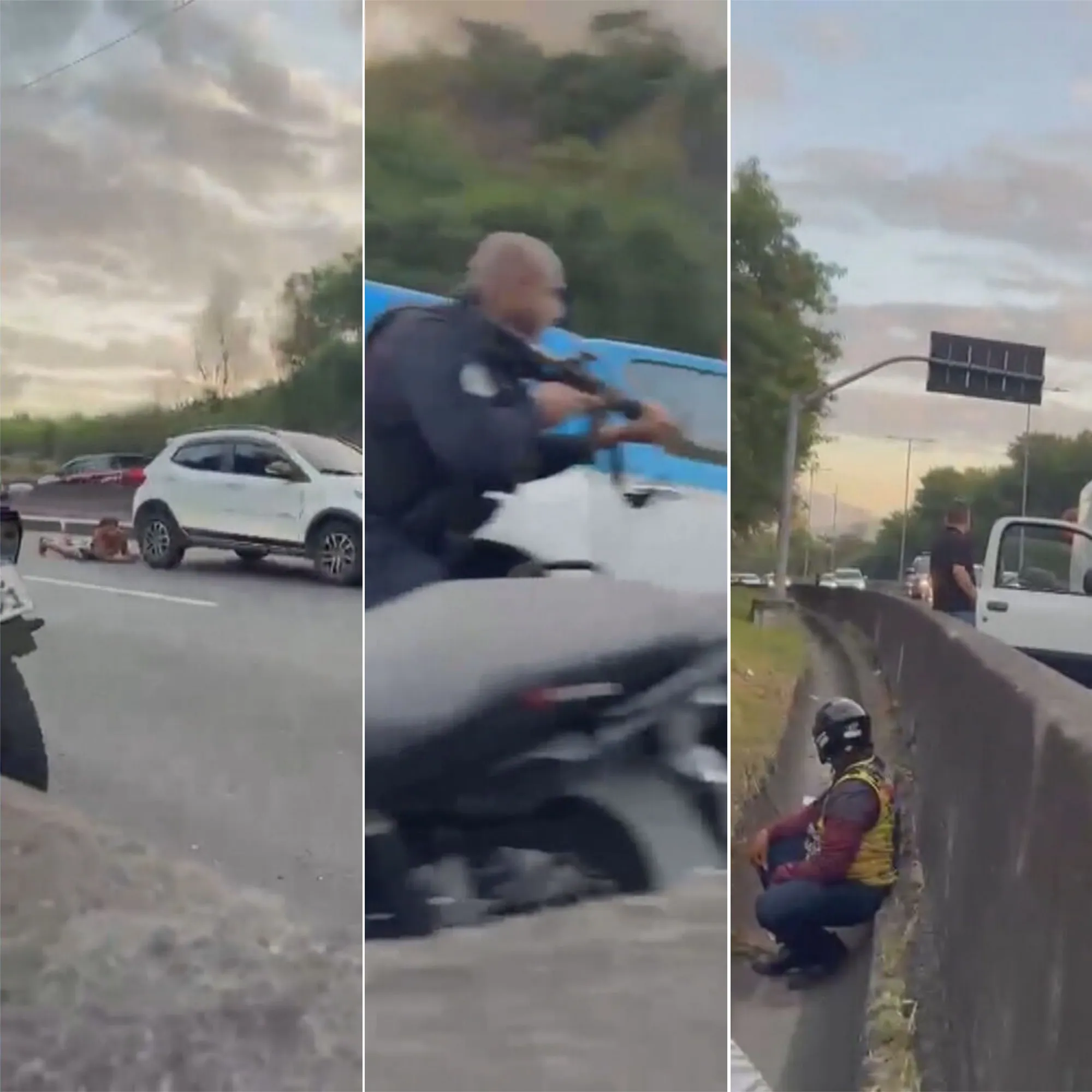 Vista aérea da Transolímpica com carros, simbolizando a falta de segurança e a necessidade de policiamento ostensivo.