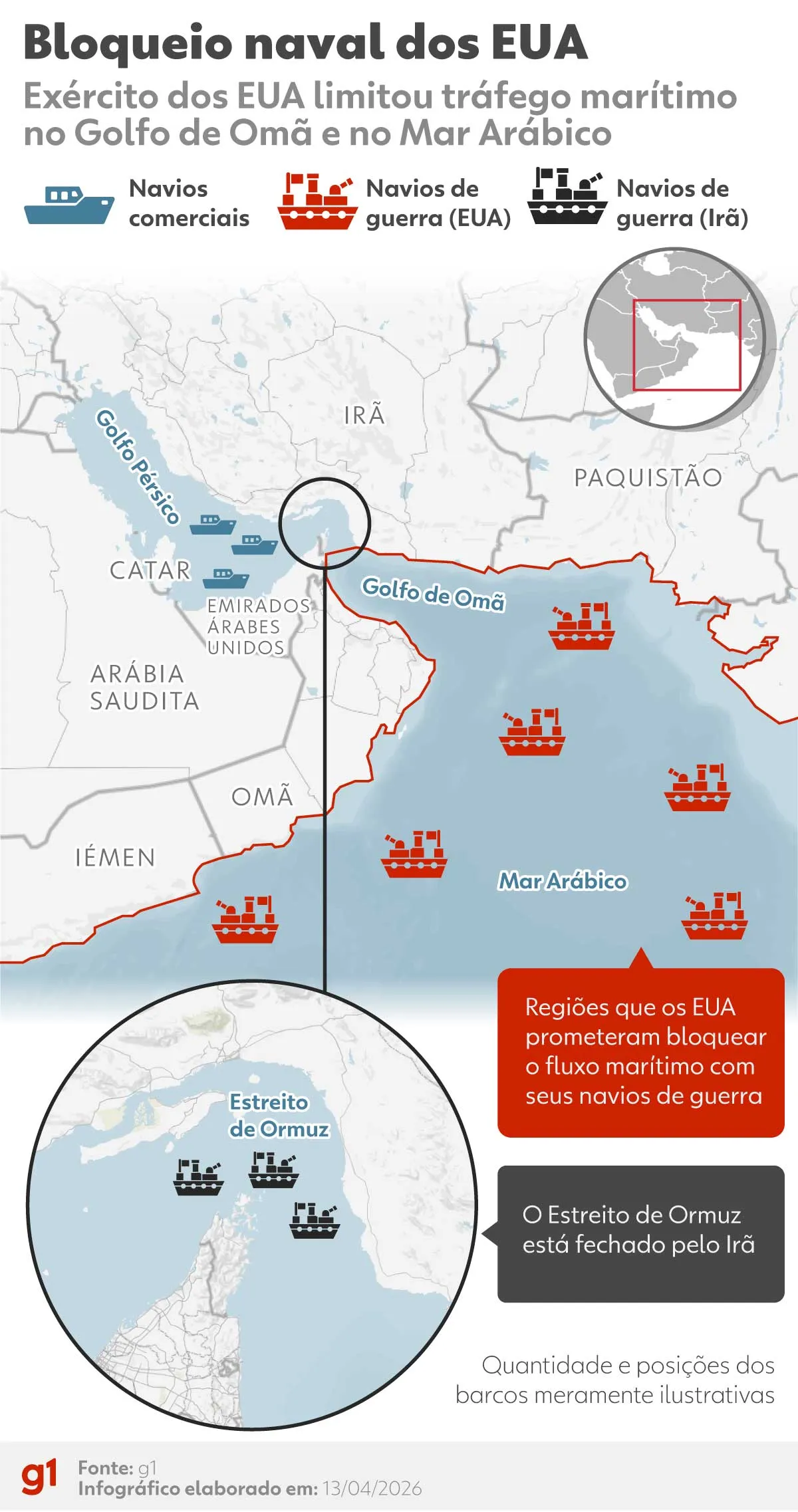 Imagem do Estreito de Ormuz com bloqueio naval americano ao Irã