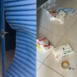 Porta arrombada e danos após invasão na Acesa Valinhos