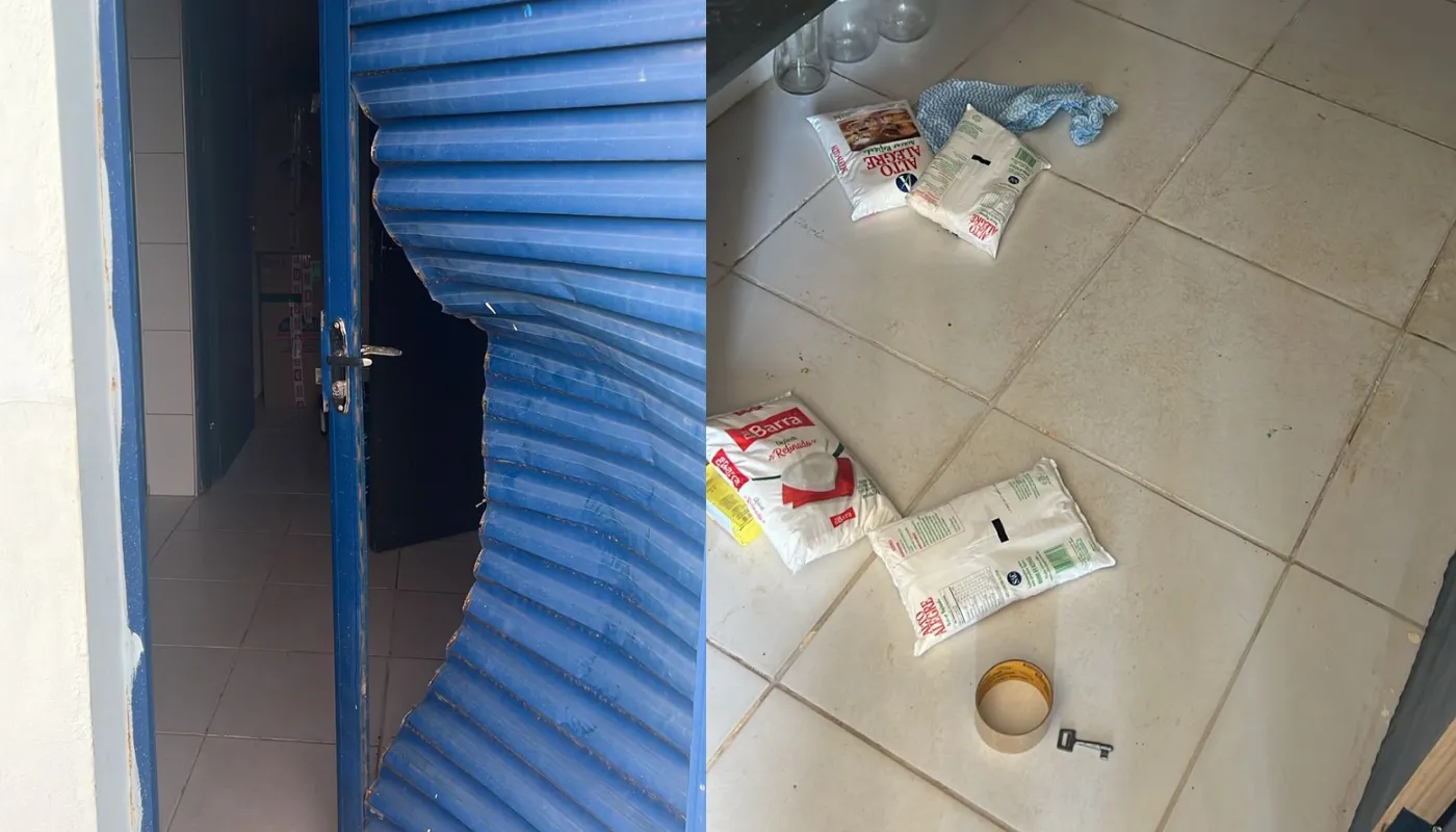 Porta arrombada e danos após invasão na Acesa Valinhos