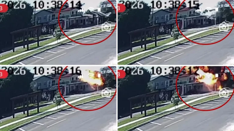 Avião de pequeno porte acidentado em Capão da Canoa, RS, com equipes de investigação.