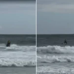 Bombeiros e guarda-vidas em operação de busca com motos aquáticas e drones na Praia Grande, Arraial do Cabo
