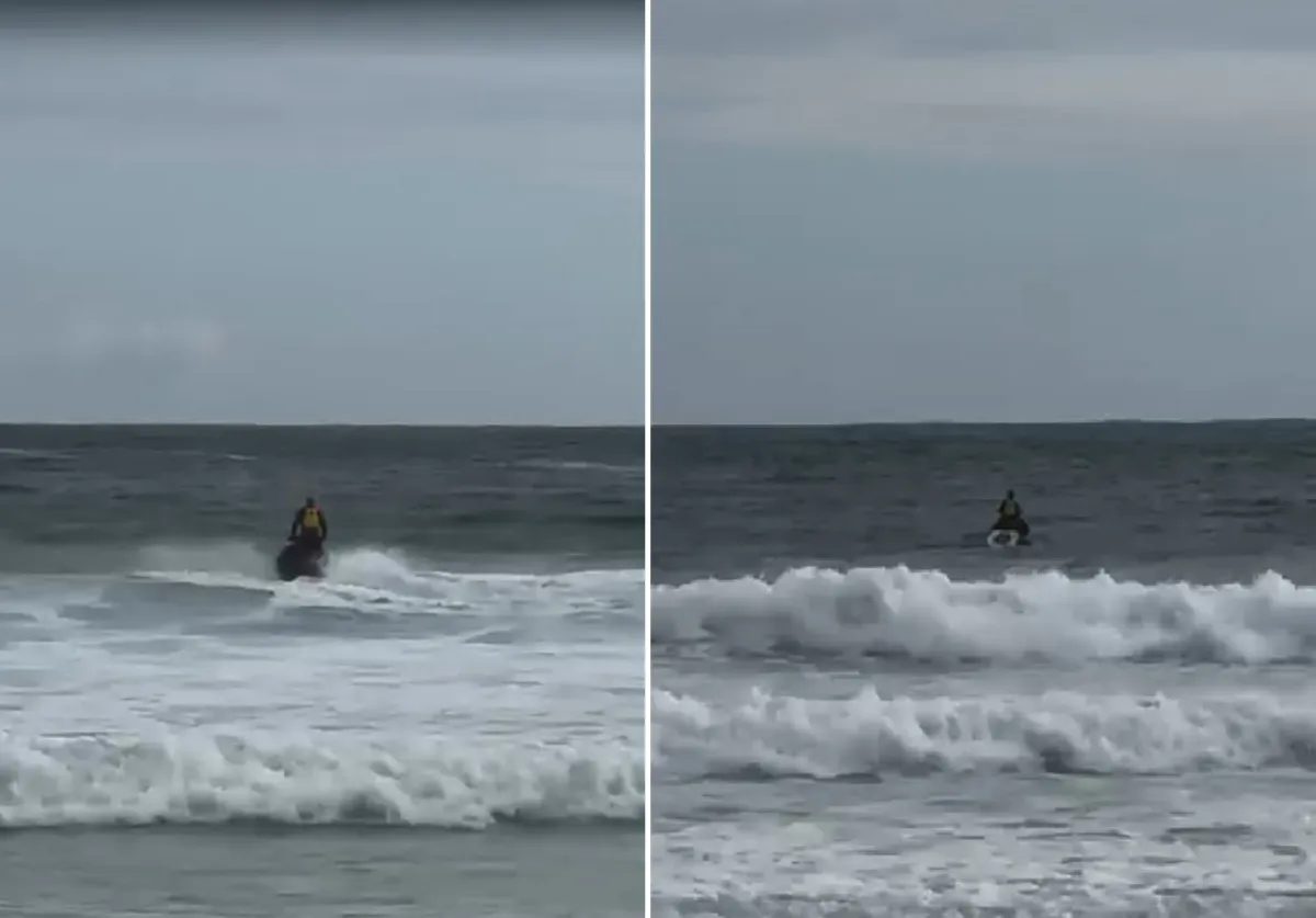 Imagem aérea das buscas por turista desaparecido Arraial do Cabo na Praia Grande