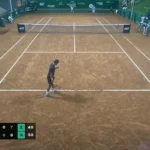 Guto Miguel, tenista brasileiro de 17 anos, em partida de tênis em quadra de saibro na Bolívia.