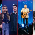 Pessoas assistindo a shows de música ao vivo durante as festas de aniversário de Ipatinga e Timóteo.