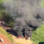 Acidente grave na BR-277 com caminhão pegando fogo e resgate aéreo