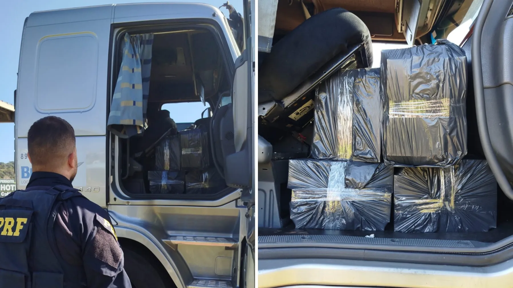 Policial inspeciona carga ilegal de iPhones em caminhão no Paraná