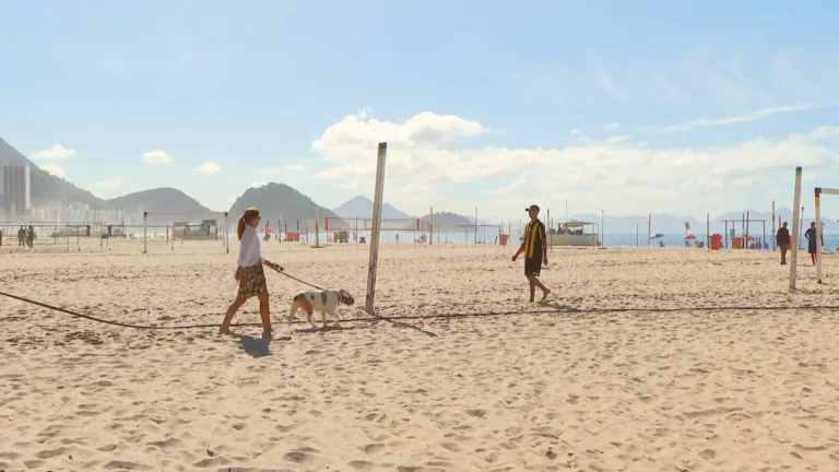 Banhistas e trabalhadores na areia de uma praia do Rio de Janeiro sem informações sobre sua qualidade.