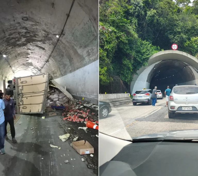 Acidente BR-040: Carreta virada dentro de túnel na Serra de Petrópolis