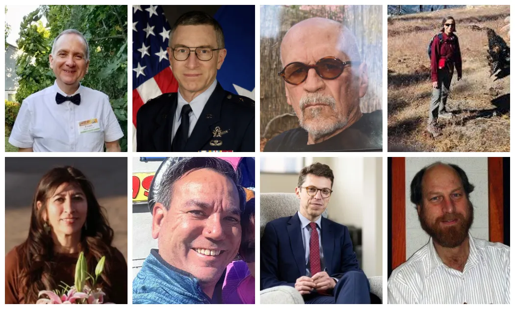 Quadro de conspiração com fotos de cientistas e militares desaparecidos em investigação nos EUA