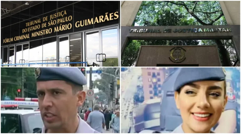 Balança da justiça com símbolos militar e civil, representando o Caso Gisele e a decisão do STJ.