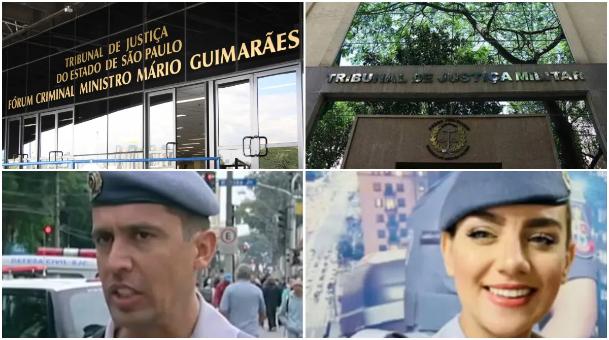 Balança da justiça com símbolos militar e civil, representando o Caso Gisele e a decisão do STJ.