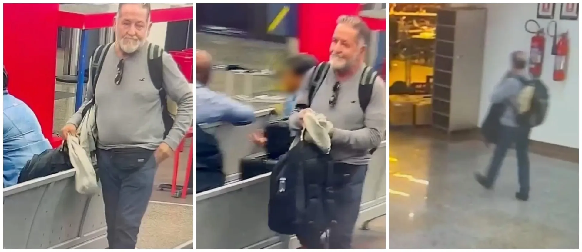 Mão furtando mochila de carrinho de bagagem em aeroporto movimentado