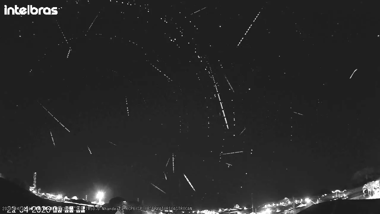 Pessoa observando a chuva de meteoros Líridas em céu estrelado