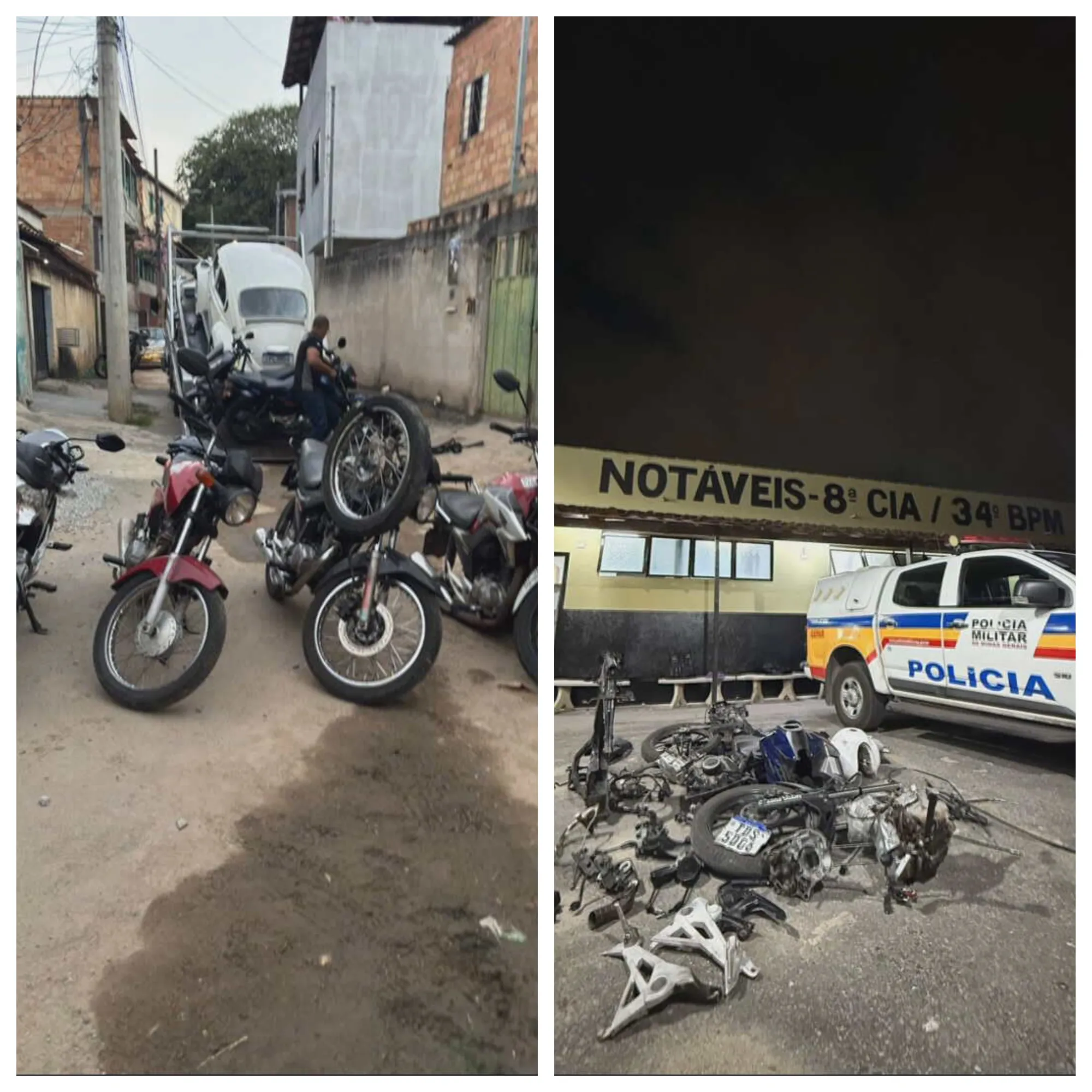 Operação policial contra desmanches clandestinos BH, com motos e peças apreendidas