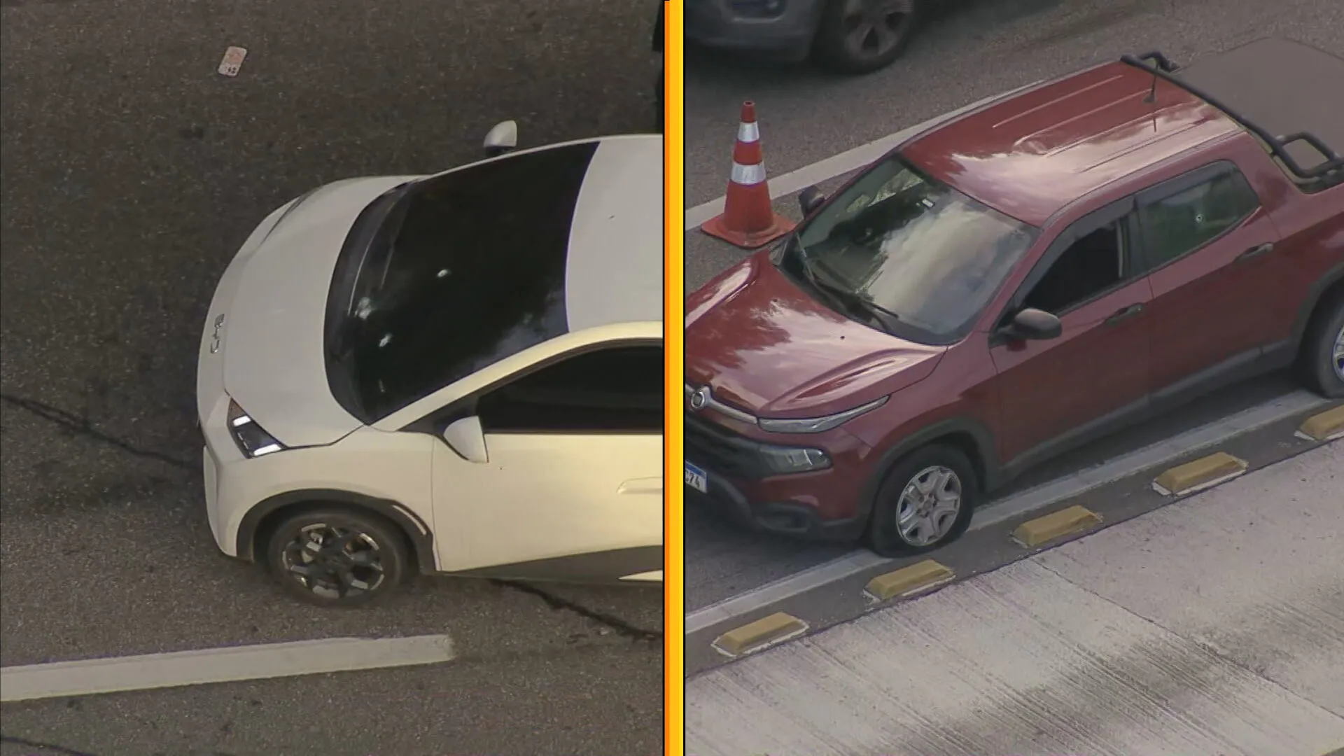 Policiais e socorristas atendem vítimas de tiroteio na Transolímpica, com BRT e lentidão no tráfego.
