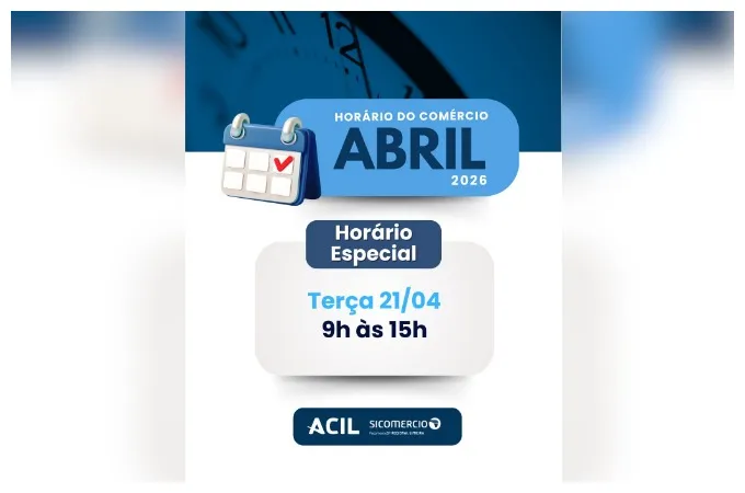 Comércio de rua com horário especial no feriado de 21 de abril, das 9h às 15h.