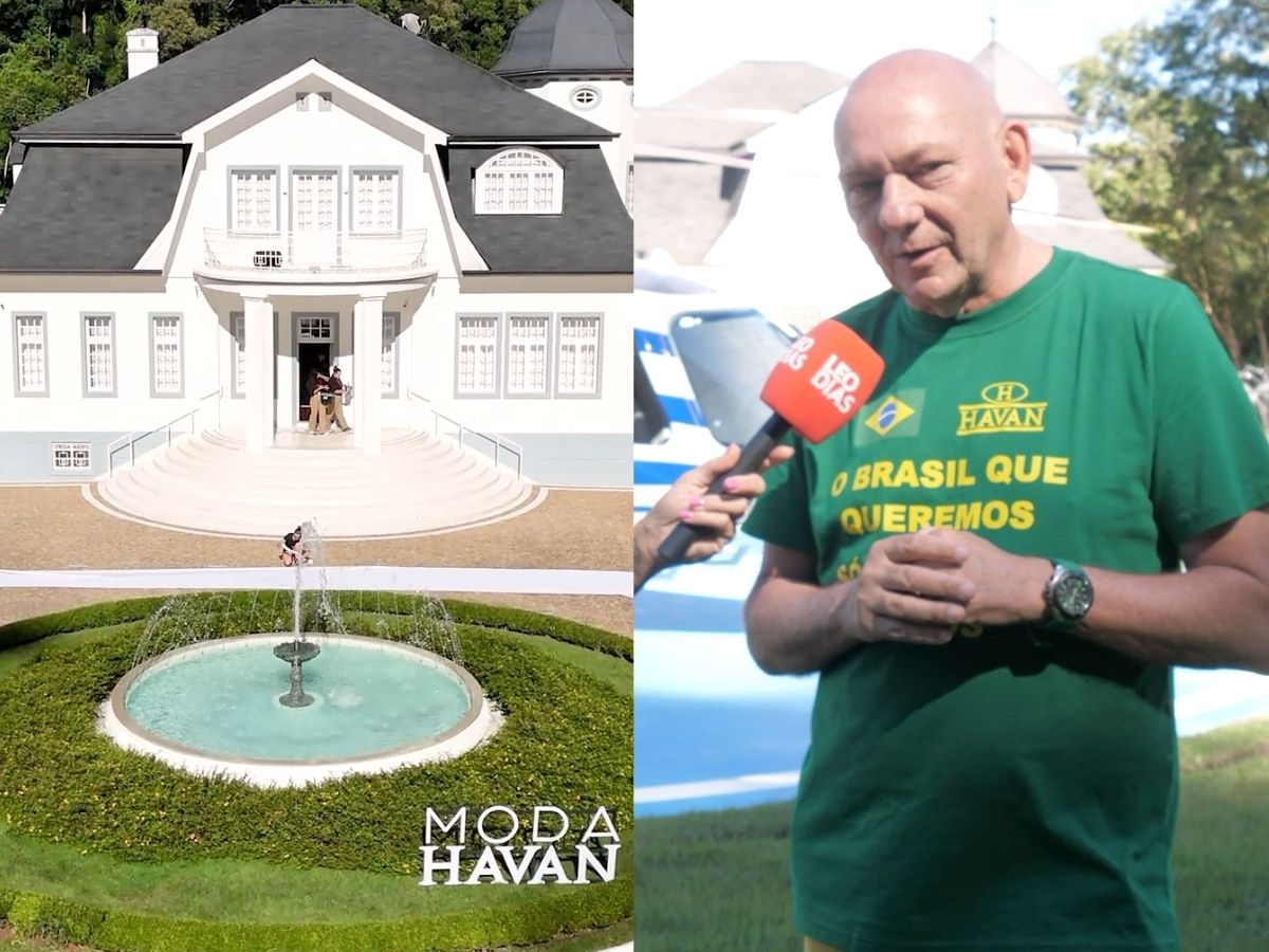 Henri Castelli e Poliana Rocha assistem ao Desfile Havan Outono-Inverno