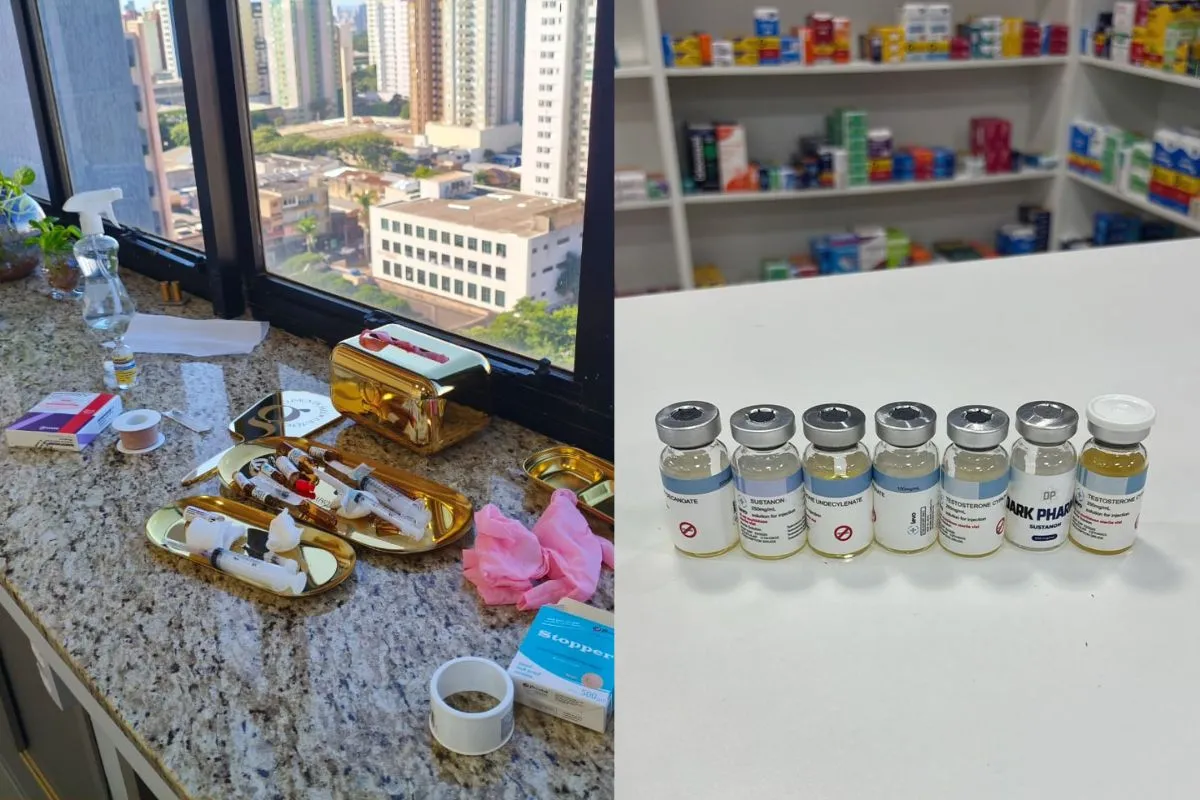 Policiais confiscando anabolizantes ilegais e veículos de luxo em operação contra crime organizado no Paraná