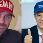 Fernando Haddad e Eduardo Bolsonaro em São Paulo, definindo candidatos ao Senado 2026