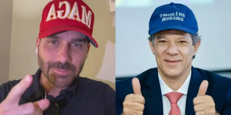 Fernando Haddad e Eduardo Bolsonaro em São Paulo, definindo candidatos ao Senado 2026