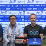 Márcio Tuma e Alberto Maia, diretoria do Paysandu, em coletiva pós goleada